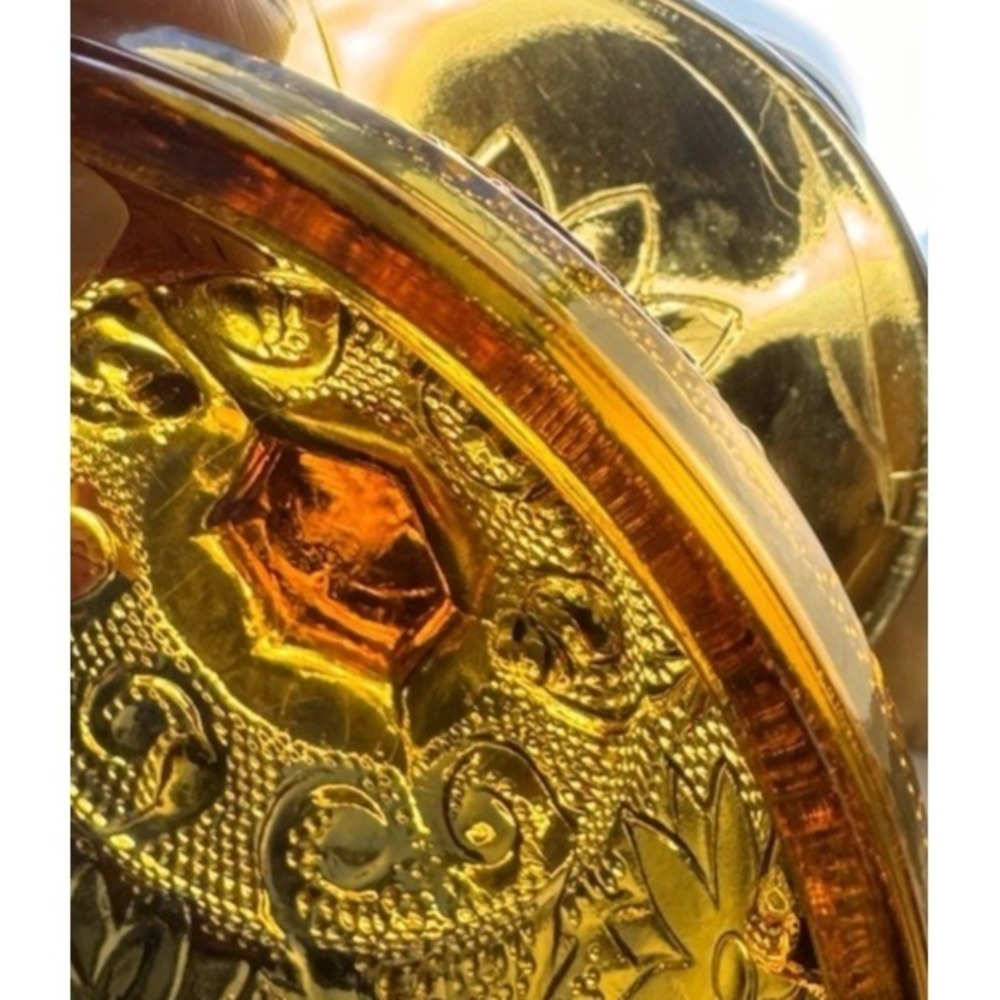Tiara Indiana Glass Sandwich Pattern Amber Fairy Lamp Pedestal Candle Holder - Picture 8 of 13
